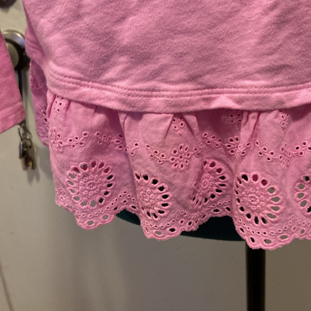 Kids OSHKOSH B’Gosh French Pink Top long sleeve w/Eyelet lace around Bottom 14 - Picture 3 of 7